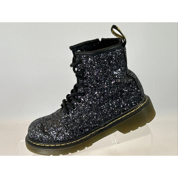 Doc Dr. Martens Black Glitter Combat Boots Kids Size 13 1460 Glitter J Side Zip - Picture 3 of 14